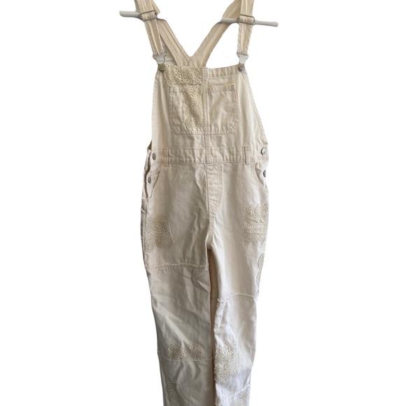 Girl’s Forever 21 Kids Cream Embroidered Overalls - Picture 1 of 6